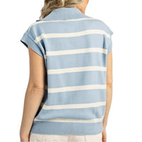 European And American-style Lapel-collar Casual Striped Sleeveless Sweater For Petite Figures