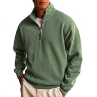 Simple Loose Long Sleeve Men's Zipper Solid Color Stand Collar Sweatshirt