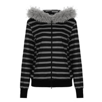 Black Zipper Divided Print Fleece Hooded Sweatshirt