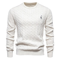 Embroidered Solid Color Knitted Sweater With Deer Pattern