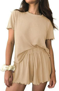 Relaxed Casual Cre Neck Short Sleeve Top And Shorts Set