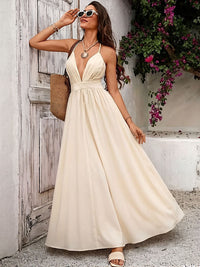 Bohemian Slip Dress With Deep V Neck And Positional Print
