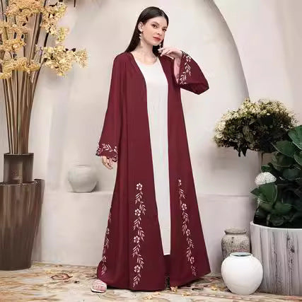 Elegant Middle East Dubai Muslim Print Cardigan Robe