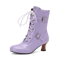 Comfortable Mid Heel Burnt Flower 40-50 Plus Size All-match Lace-up Low Tube Women's Boots