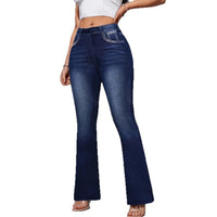 Stretchy Yoga And Fitness Leggings With A Denim-inspired Print