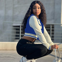 Women's Solid Color Stitching Fashion Baseball Jacket