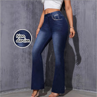 Stretchy Yoga And Fitness Leggings With A Denim-inspired Print