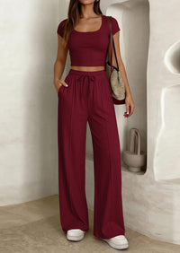 Y2K 2-piece Short-sleeve And Long-pants Set For Women