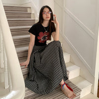 Lace-up Plaid Side Loose Zip Skirt
