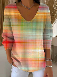 V-neck Long-sleeved Sweater Autumn And Winter 3D Printing Fashion Women's Wear