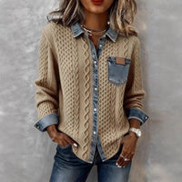 Stylish, Versatile Knitted Patchwork Denim Shirt For Women