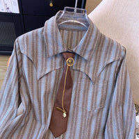 Striped Shirt For Women Spring Autumn Underwear Irregular Cinched