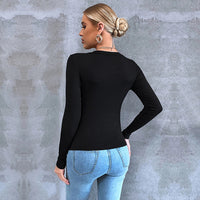 Casual Commuting Long Sleeve Slim Fit Cropped Split Neck Women's T-Shirt