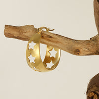 Stainless Steel 18K Gold-Star Hollow-Out Earrings Retro Design