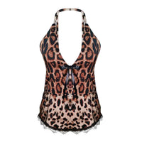 New Ladies Leopard Print Ribbon Sling Nightdress