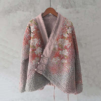 Womens Fleece Sweater With 3D Digital Floral Print In Japanese Style
