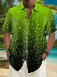Pocket Short-sleeved Shirt Fashionable Casual Button Cardigan 3D Digital Printing Beach Vacation Men's Shirt