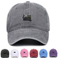 Black Cat Embroidered Washed Baseball Cap Sun Hat