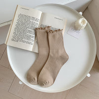 Solid-color Ruffle-trimmed Socks For Women