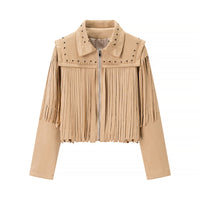 Retro Short Tassel Rivets Leather Jacket