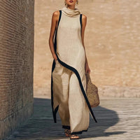 Irregular-cut Hooded Sleeveless Set