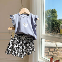 Flounced Sleeve Ruffled Short Sleeves Suit Floral