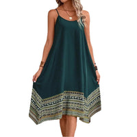 Womens Spaghetti-Strap Patchwork Printed Asymmetrical Dress
