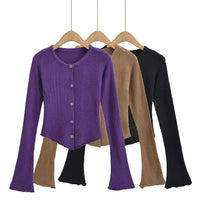 Women's Round Neck Single-breasted Bell-sleeve Sweater
