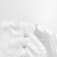 Round Neck Solid Color Single-breasted Lantern Sleeve Shirt