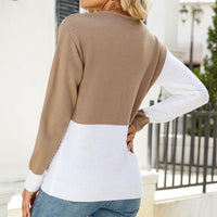 Loose Geometric Pattern Color-block Crew Neck Pullover Sweater