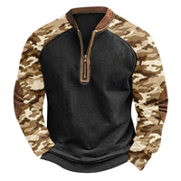 Printed Half Zipper Camouflage Men's Sweater