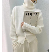 Design High Waist Button Retro Lazy Style Wear Sweater