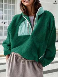 Women's Fashion Sweatshirt Fleece Stand Collar Zipper Pocket Top