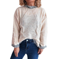 Patchwork Round Neck Knit Casual Commuter Loose Retro Sweater