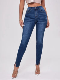 Slim Fit Patchwork High Waist Stretch Jeans