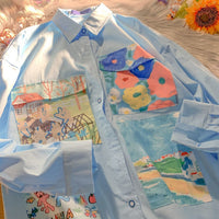 Milk-yellow Oil Painting Cute And Chic Floral Blouse