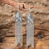 Ethnic Style Silver Distressed Earrings Retro Hollow Pattern