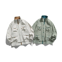 Stand Collar Loose Multi-pocket Charge Jacket Retro Fake Two-pieces Coats