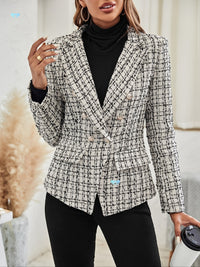 Plaid Pattern Blazer Elegant Plaid Double Button Blazer