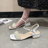 Women's Mid Heel Square Toe Ankle Strap Outerwear Sandals