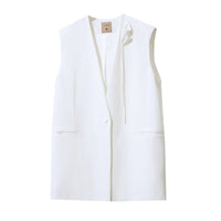 Commuter-Style Handmade 3D Calla Lily Embellished Shoulder-Padded Waistcoat