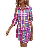 Fashionable Colorful Plaid Printed Shirt Dress