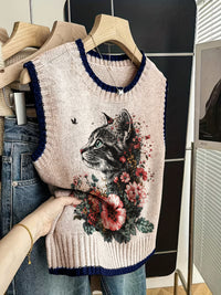 Sleeveless Vest For Women Early Spring Retro Color-block Knit