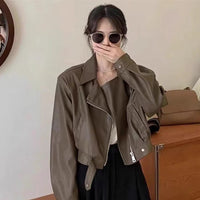 Fashionable And Versatile Slim-fit Biker Leather Short Jacket