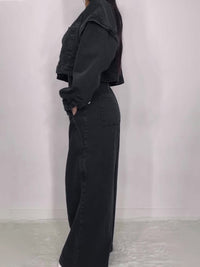 Denim Bandeau Zipper Jumpsuit & Jacket Set