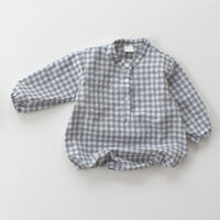 Long Sleeve Plaid Jumpsuit Baby Boy And Baby Girl Pullover Western Style Triangle Jumpsuit Baby Bodysuit Romper Shirt