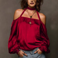 Womens Stylish Casual Off-shoulder Satin Top