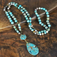 Natural Stone Beads String Rope Pendant Necklace
