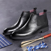 Autumn And Winter Leather Martin Boots Men's Block Carving