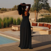 European And American Style Halterneck Vacation Pleated A-Line Long Dress